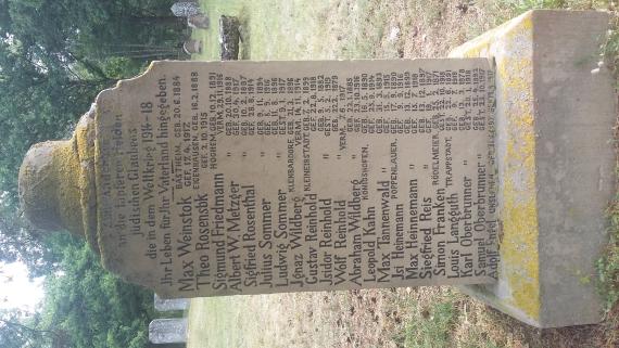 Jewish cemetery Kleinbardorf, memorial stele for the Jewish fallen of the First World War from the region