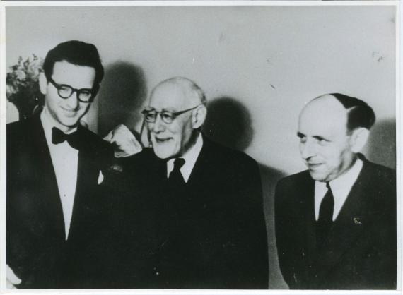 A black and white picture of Levinson Baeck and Grumbach standing side by side.