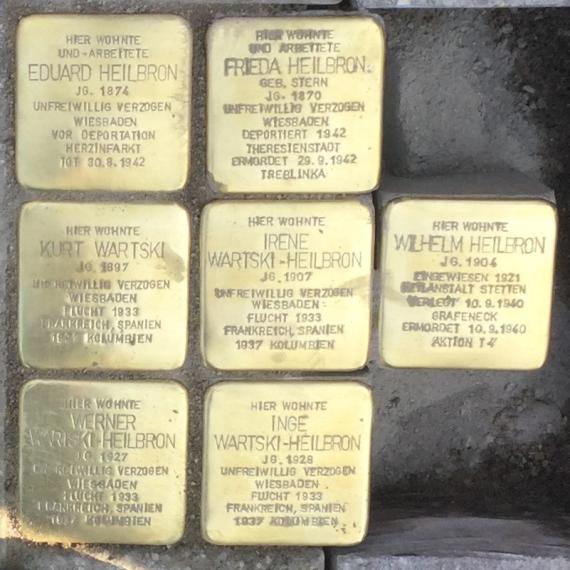 Erste Stolpersteinverlegung in Aalen am 21. Februar 2018 für Fanny Kahn und die Familie Heilbron  -  Stolpersteine - Heilbron Eduard, Frieda und Wilhelm, Wartski Kurt, Wartski-Heilbron Irene, Werner und Inge