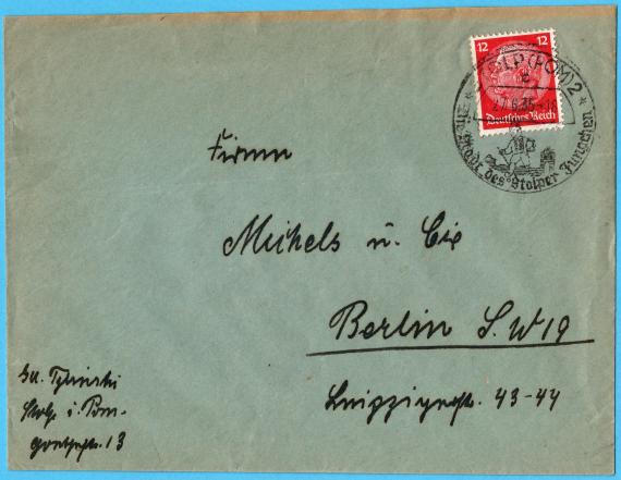 Envelope addressed to the company " Michels & Cie ", Berlin SW 19, Leipziger Strasse 43-44, - mailed on June 27, 1935