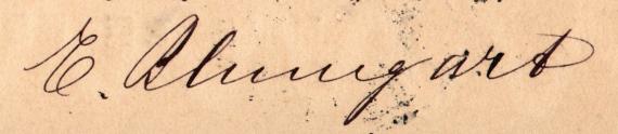 Postkarte - Carl Blumgart Postkarte geschäftlicher Art von Carl Blumgart aus München, - versandt am 16. April 1891 - Ausschnittvergrößerung - persöniche Unterschrift