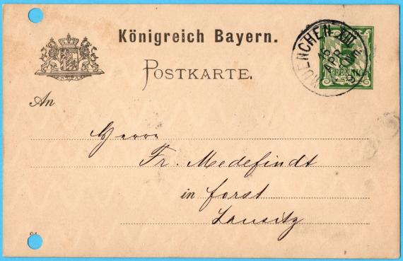 Postcard of a business nature from Carl Blumgart of Munich, - mailed April 16, 1891