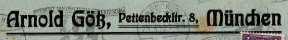 Briefumschlag von " Arnold Götz, München, Pettenbeckstraße 8 " - versandt am 23. März 1922 - Ausschnittvergrößerung Adresse