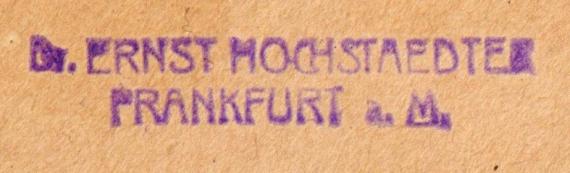 Postkarte von Dr. Ernst Hochstaedter in Frankfurt am Main, versandt am 1. August 1922 - Ausschnittvergrößerung Namen-Stempel