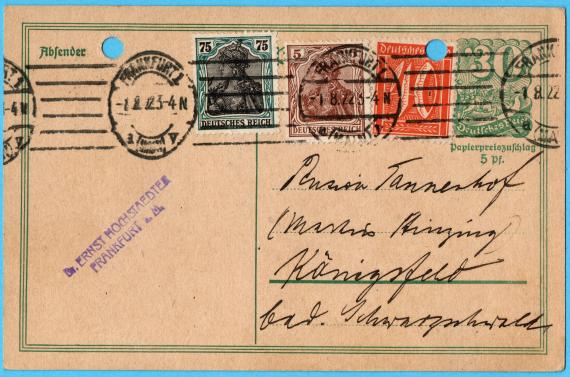 Postcard from Dr. Ernst Hochstaedter in Frankfurt am Main, mailed August 1, 1922