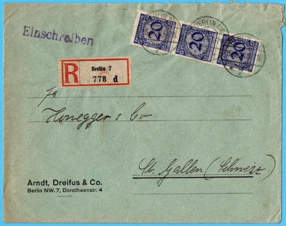 Envelope from " Arndt, Dreifus & Co, Berlin NW 7, Dorotheenstraße 4 ", - mailed on August 15, 1924