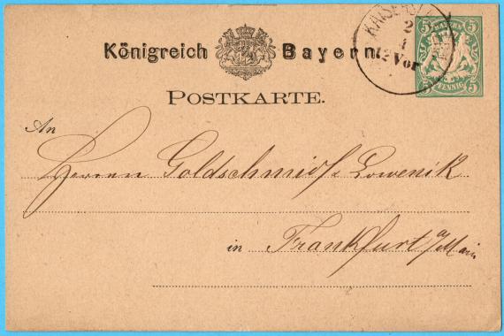 Postkarte geschäftlicher Art an Herren " Goldschmidt & Löwenick in Frankfurt / Main - versandt am 1. April 1877