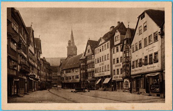 Historical picture postcard of Wertheim from around 1921 - market place - with the " Menko Held department store ".