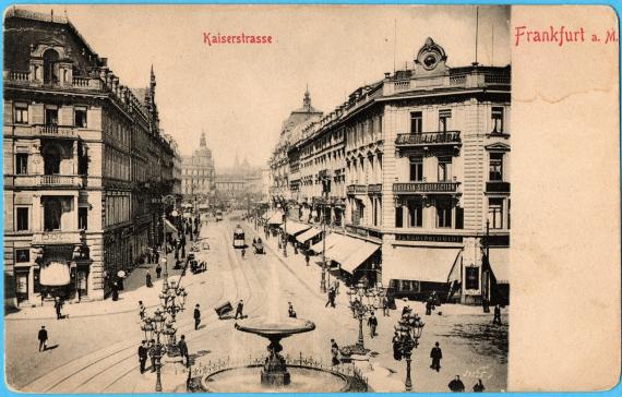 Historical picture postcard Frankfurt a. M. - Kaiserstrasse with the " Kunst- und Antiquitäten - Geschäft J. & S. Goldschmidt " - from around 1900