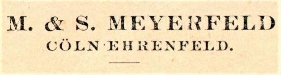 Private postcard from Max Meyerfeld, Cöln, Spichernstraße 46 to Mr. E. Blumenbaum, butcher in Rotenburg a. Fulda, - mailed on December 6, 1912 - enlargement of the company name