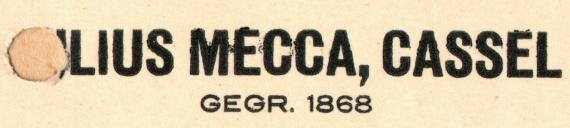 Business postcard " Julius Mecca, Cassel " mailed on January 24, 1923 - detail enlargement company name