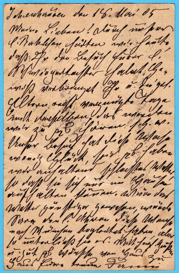 Private postcard to Mr. " Leopold Levy, master baker " in Altona / Holstein, Große Prinzenstraße 49/50 - mailed on May 18 from Ichenhausen - back of card