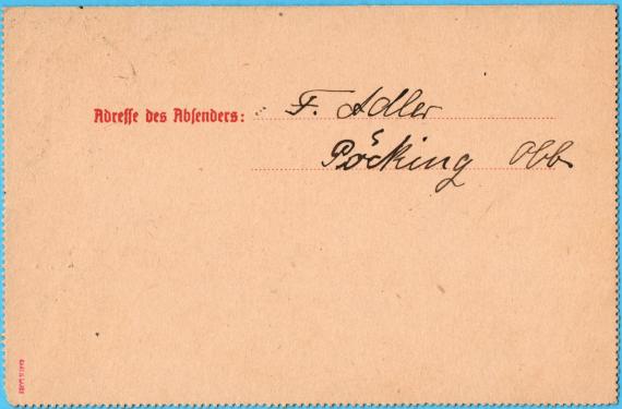 Card letter of private nature to Mrs. Sofie Bendix from Munich, Reichenhal, Kurpension Mirabell, - sent on August 19, 1917 - card letter backside