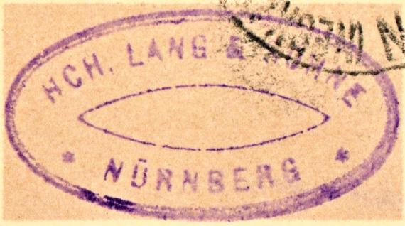 Postcard of business nature of the company " Heinrich Lang & Söhne, Nuremberg ", - sent on April 30, 1908 - detail enlargement company postmark