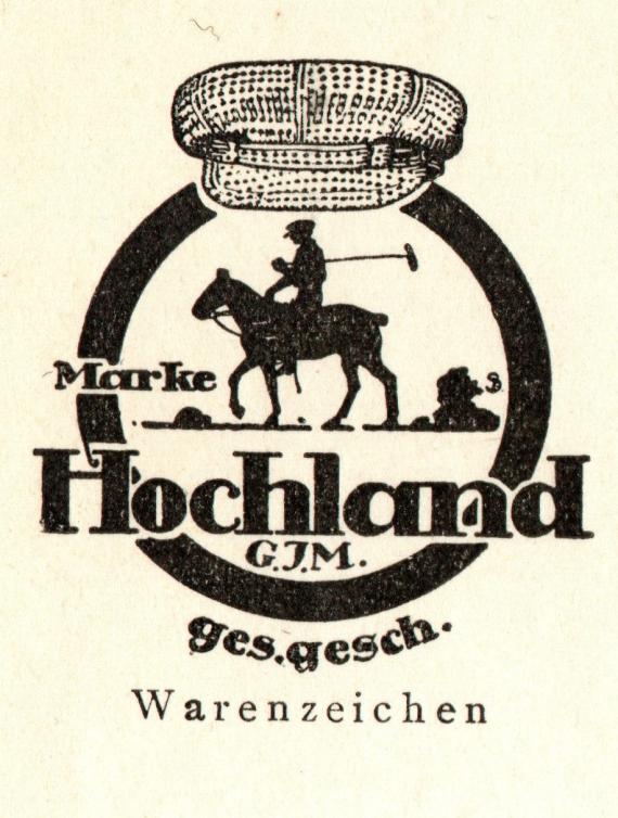 Rechnung der " Mützenfabrik- Hutgroßhandlung Gebrüder Jochsberger " in München, Bayerstraße 51, - ausgestellt am 21. November 1932  - Ausschnittvergrößerung - gesetzlich geschütztes Warenzeichen