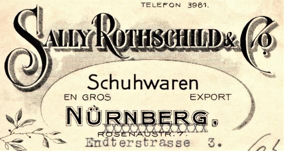 Invoice " Sally Rothschild & Co, Nuremberg, Endterstrasse 3 " dated October 5, 1920 - detail enlargement of company name