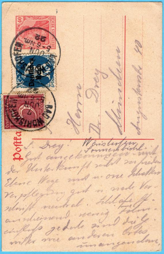 ostkarte of a private nature to Dr. Drey in Munich, Augustenstrasse 40 - sent on June 7, 1922