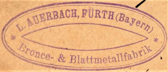 Postkarte geschäftlicher Art von " L. Auerbach " in Fürth - versandt am 31. Juli 1882 - Ausschnittvergrößerung Firmenstempel