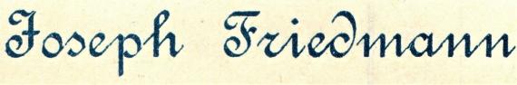 Rechnung von " Joseph Friedmann, En gros Lager in Kurz- Galanterie- und Spielwaren, Weis- & Wollwaren, Reiseartikel " vom 29. März 1906 - Ausschnittvergrößerung Firmenname