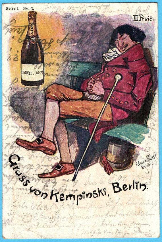 Künstler-Ansichtskarte - Gruß von Kempinski - Edmund Fürst Künstler-Ansichtskarte - Gruß von Kempinski, Berlin - Illustration von Edmund Fürst, - versandt am 7. März 1904