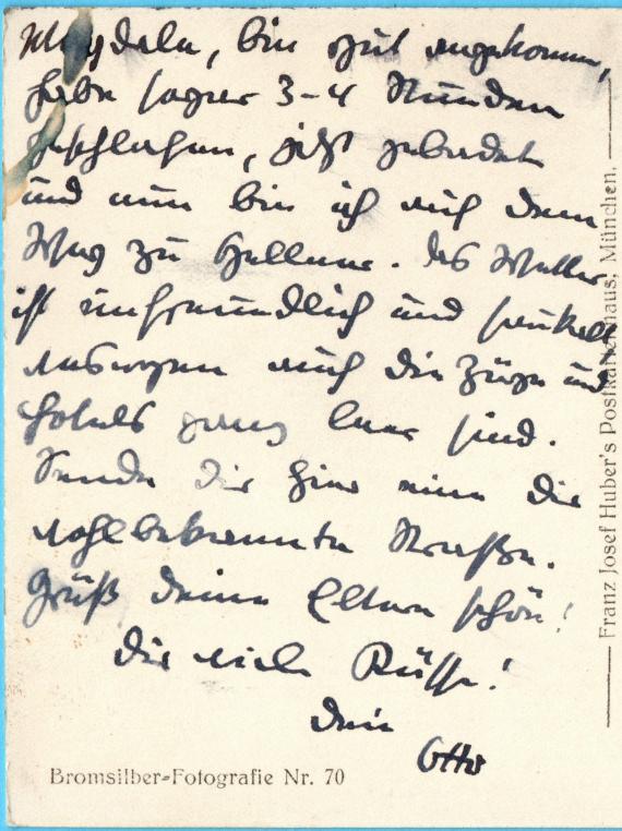 Ansichtskarte München,Siegestor,Ludwigskirche und Staatsbibliothek - Otto Zoff Ansichtskarte München,Siegestor,Ludwigskirche und Staatsbibliothek - versandt von Otto Zoff am 20.Mai 1929 an Magda Simon-Zoff in Berlin - Kartenrückseite - Ausschnittvergrößerung