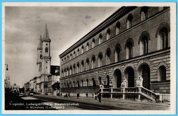 Ansichtskarte München,Siegestor,Ludwigskirche und Staatsbibliothek - versandt von Otto Zoff am 20.Mai 1929 an Magda Simon-Zoff in Berlin