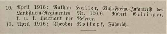 Dr. Bloch´s Oesterreichische Wochenschrift. - Zentralorgan für die gesamten Interessen des Judentums - Nr. 16 - 5. Mai 1916 - Liste vom 15. März 1916 bis 15. April 1916 von den in Wien beerdigten Offizieren und Mannschaften - Teil 2