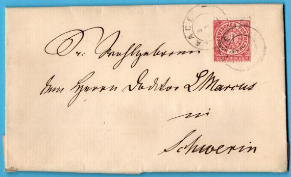 Brief - Dr. Lewis Marcus Brief an " Sr. Wohlgeboren dem Herrn Dr. L. Marcus " in Schwerin - versandt am 3. Juli 1871 - Briefvorderseite