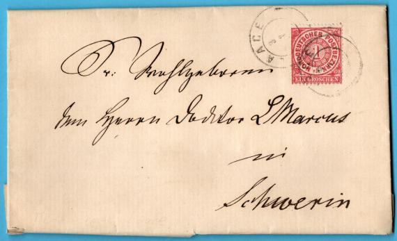 Letter to " Sr. Wohlgeboren dem Herrn Dr. L. Marcus " in Schwerin - sent on July 3, 1871 - front of letter