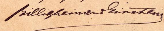 Postkarte geschäftlicher Art der " Bettfedernfabrik Billigheimer & Einstein " - versandt am 16. April 1894 - Ausschnittvergrößerung Firmennamen (handschriftlich)