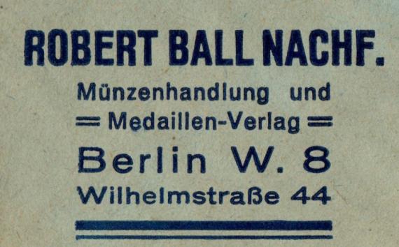 Briefumschlag - Robert Ball Nachf. - Münzenhandlung und Medailen-Verlag - Berlin W 8 - Wilhelmstraße 44 - versandt am 30. Juni 1936 - Ausschnittvergrößerung Geschäftsadresse