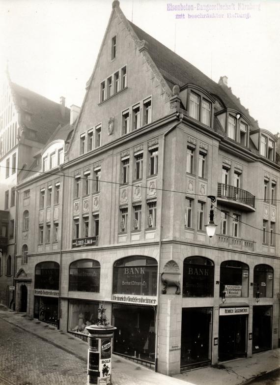 Original-Fotografie der Eisenbeton-Baugesellschaft Nürnberg - aus der Zeit um 1910 - Geschäftshaus mit Bankgeschäft Bernhard Dittmann & Co 