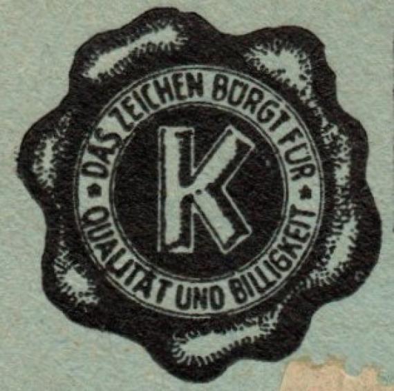 Briefumschlag - Königsfeld & Co. Business envelope " Königsfeld & Co " - Das Modehaus für Alle - Chemnitz, Königstraße 16-20 - mailed 5, February 1938 - detail enlargement company logo