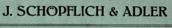 Firmen-Briefumschlag von " J.Schöpflich & Adler " in München - versandt am 11. August 1923  -  Ausschnittvergrößerung Firmenname