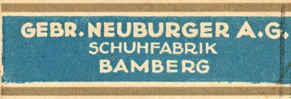 Geschäftsbriefumschlag " Gebrüder Neuburger A.G. - Schuhfabrik - Bamberg ", - versandt am 23. Februar 1927  - Ausschnittvergrößerung Firmenname