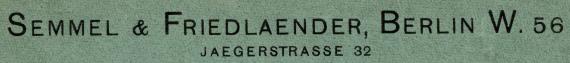 Briefumschlag " Semmel & Friedlaender ", Berlin W. 56, Jägerstraße 32 - versandt am 15. September 1923 - Ausschnittvergrößerung Geschäftsadresse