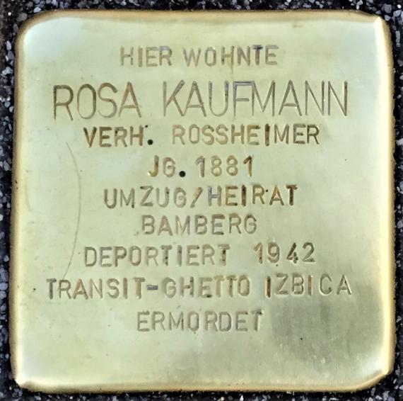 Stumbling stone for Rosa Kaufmann,- born in Lauchheim, Torgasse 4