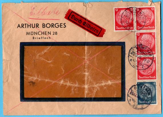 Geschäftsbriefumschlag von " Arthur Borges ", München 28, Brieffach - versandt am 20. Dezember 1935 