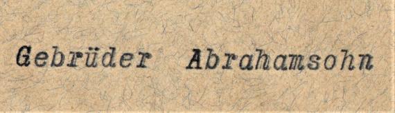 Envelope addressed to " Firma Gebrüder Abrahamsohn ", Berlin. NW 7, Universitätsstraße 3b - mailed on November 2, 1927 - detail enlargement of company name.