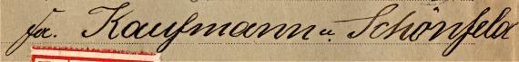 Briefumschlag an " Fa. Kaufmann & Schönfeld ", München, Paul Heysestraße 2/1 - versandt am 7. August 1923 - Ausschnittvergrößerung Firmenname