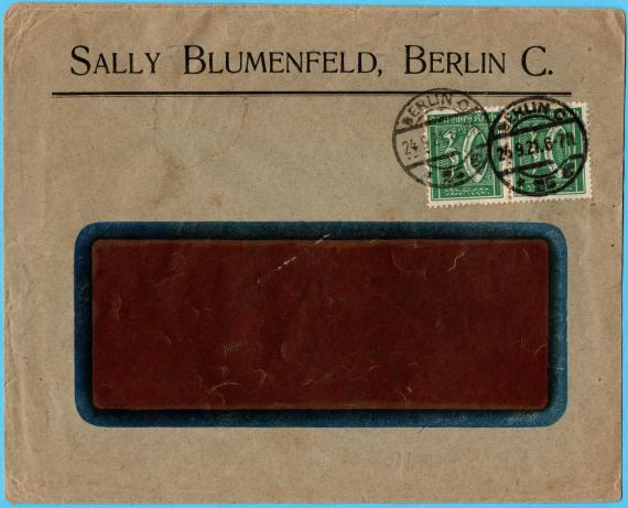 Briefumschlag - " Sally Blumenfeld ", Berlin C. - versandt am 24. September 1921