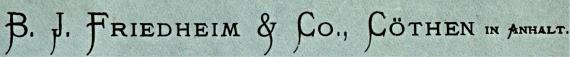 Briefumschlag " B. J. Friedheim & Co "., Cöthen in Anhalt - versandt am 31. März 1923  - Ausschnittvergrößerung Geschäftsadresse