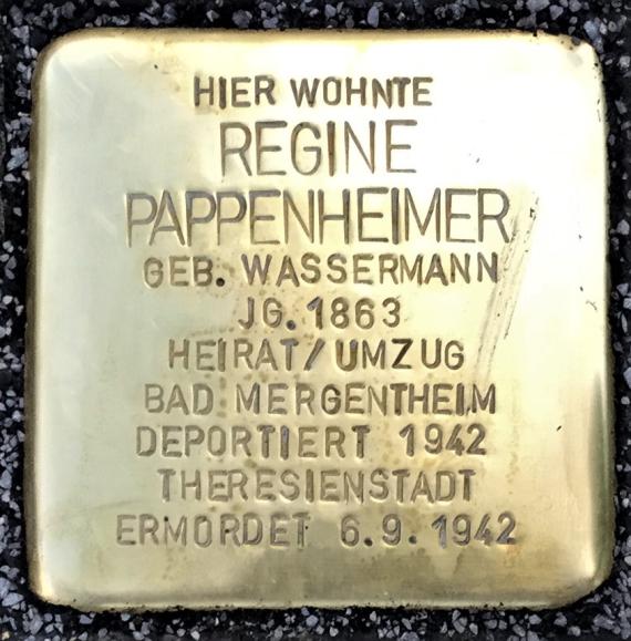 Stolperstein für Regine Pappenheimer in Lauchheim, Biennerstraße 15