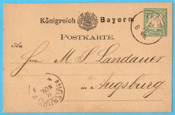 Postkarte geschäftlicher Art von  " Salomon Schopflocher " in Fürth - versandt am 13. November 1878  