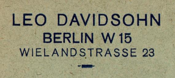 Briefumschlag von " Leo Davidsohn ", Berlin W 15, Wielandstraße 23, - versandt am 4. September 1923  - Ausschnittvergrößerung Firmenadresse