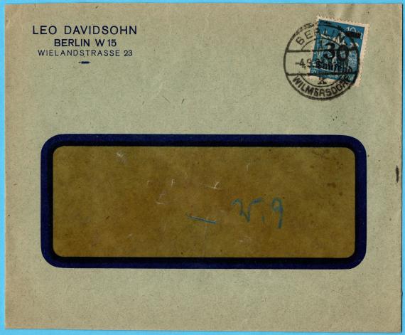 Envelope from " Leo Davidsohn ", Berlin W 15, Wielandstraße 23, - mailed 4 September 1923