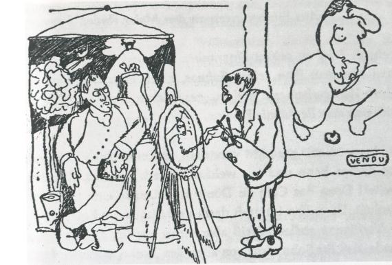 Sketch of a painter portraying a posing man