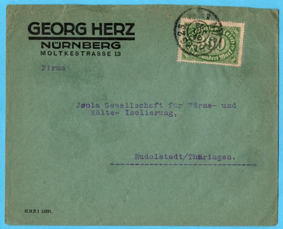 Envelope from " Georg Herz, Moltkestraße 13, Nürnberg " - mailed on July 26, 1923