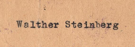 Postkarte geschäftlicher Art an Herrn Walther Steinberg, Bremen, U. L. Fr. Kirchhof 25a - versandt am 8. Mai 1923 - Ausschnittvergrößerung Name