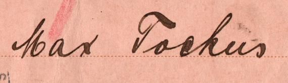 Postkarte privater Art an Herrn " Max Tockus ", Kamphausenstr. 1 in Berlin - versandt mit einer Rohrpost-Karte am 14. Mai 1910 - Ausschnittvergrößerung Name des Empfängers
